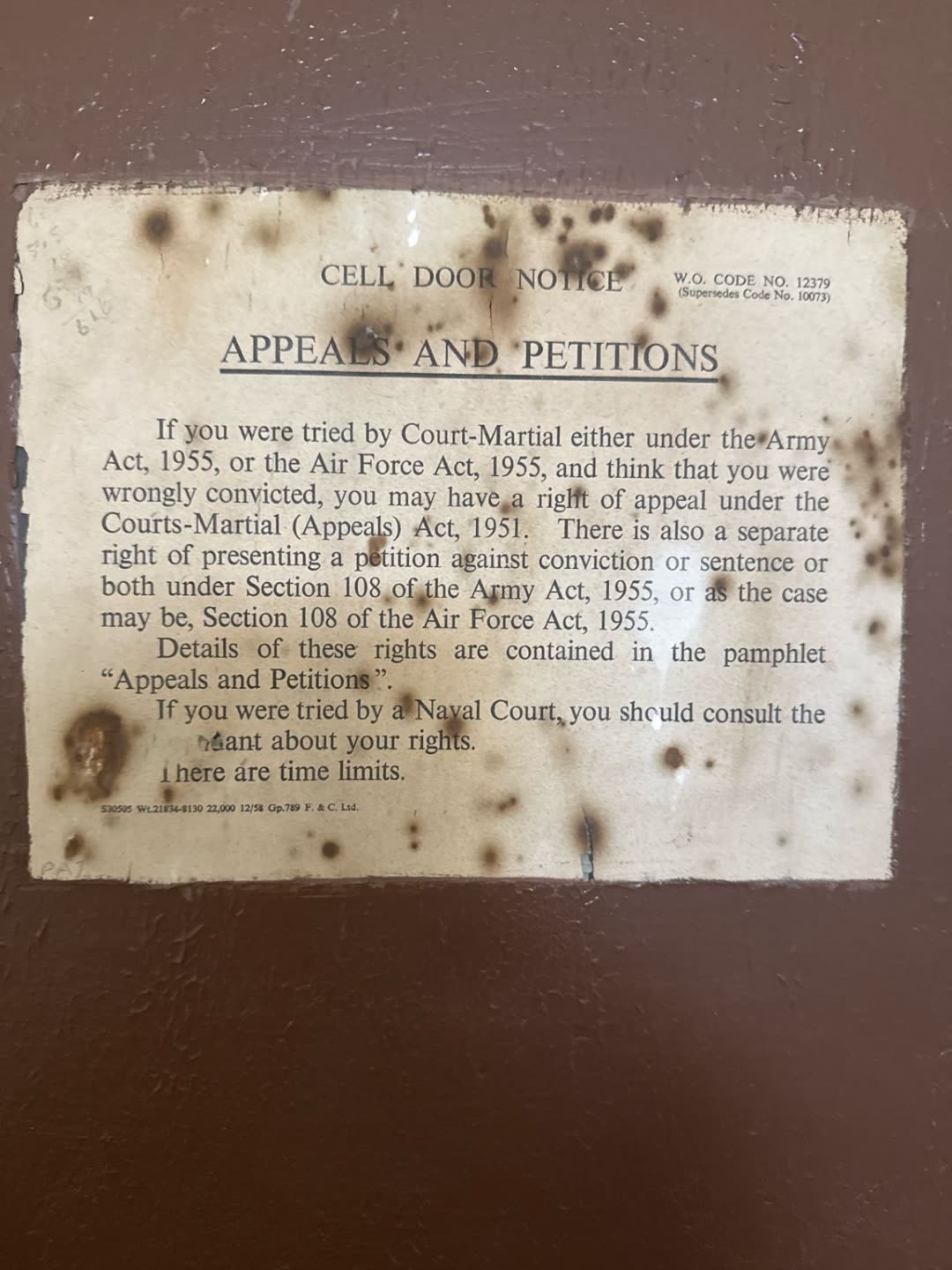 Original cell door notice — Appeals and Petitions, W.O. Code 12379