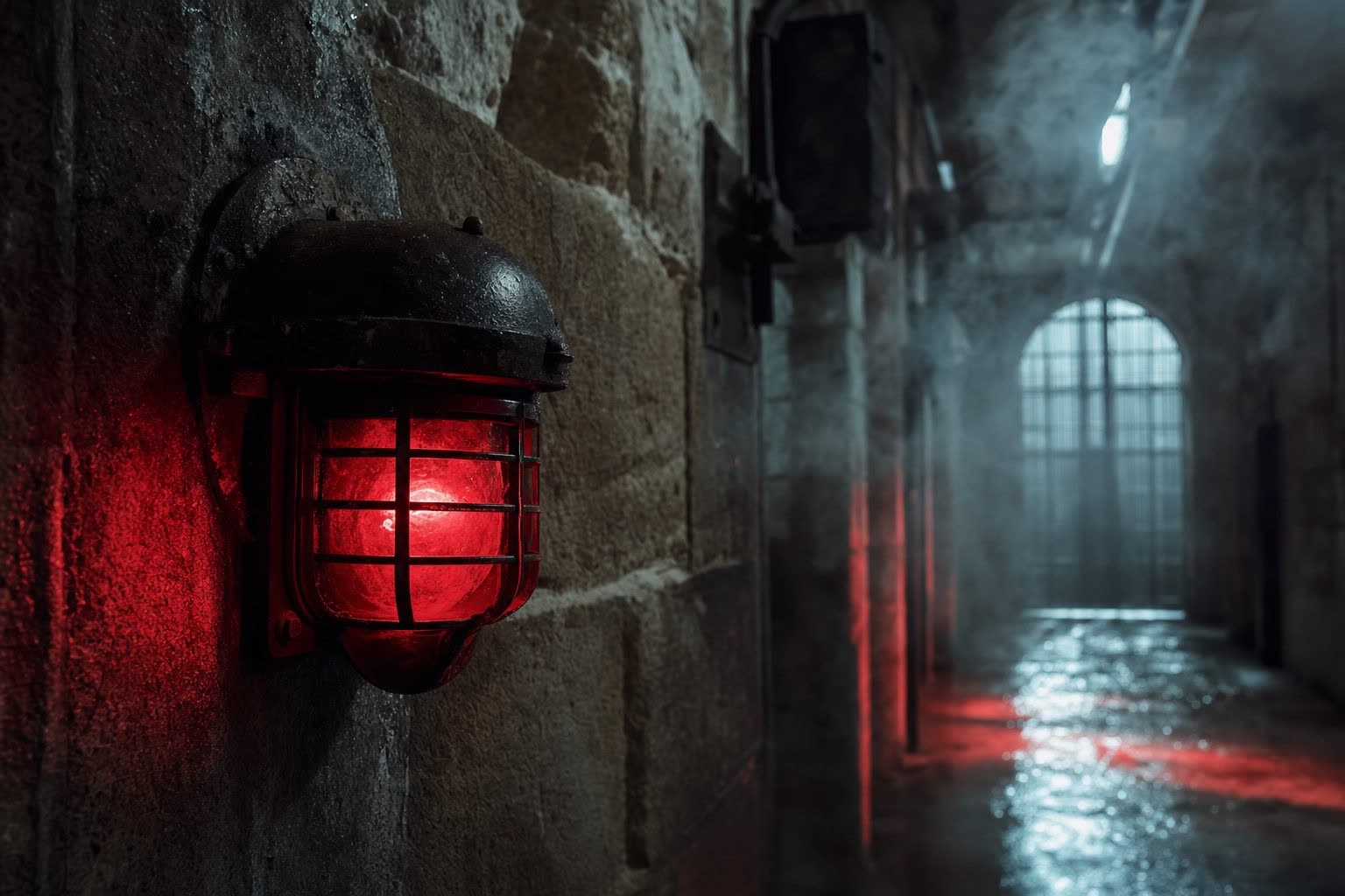 Red siren in the corridor before the alarm sounds
