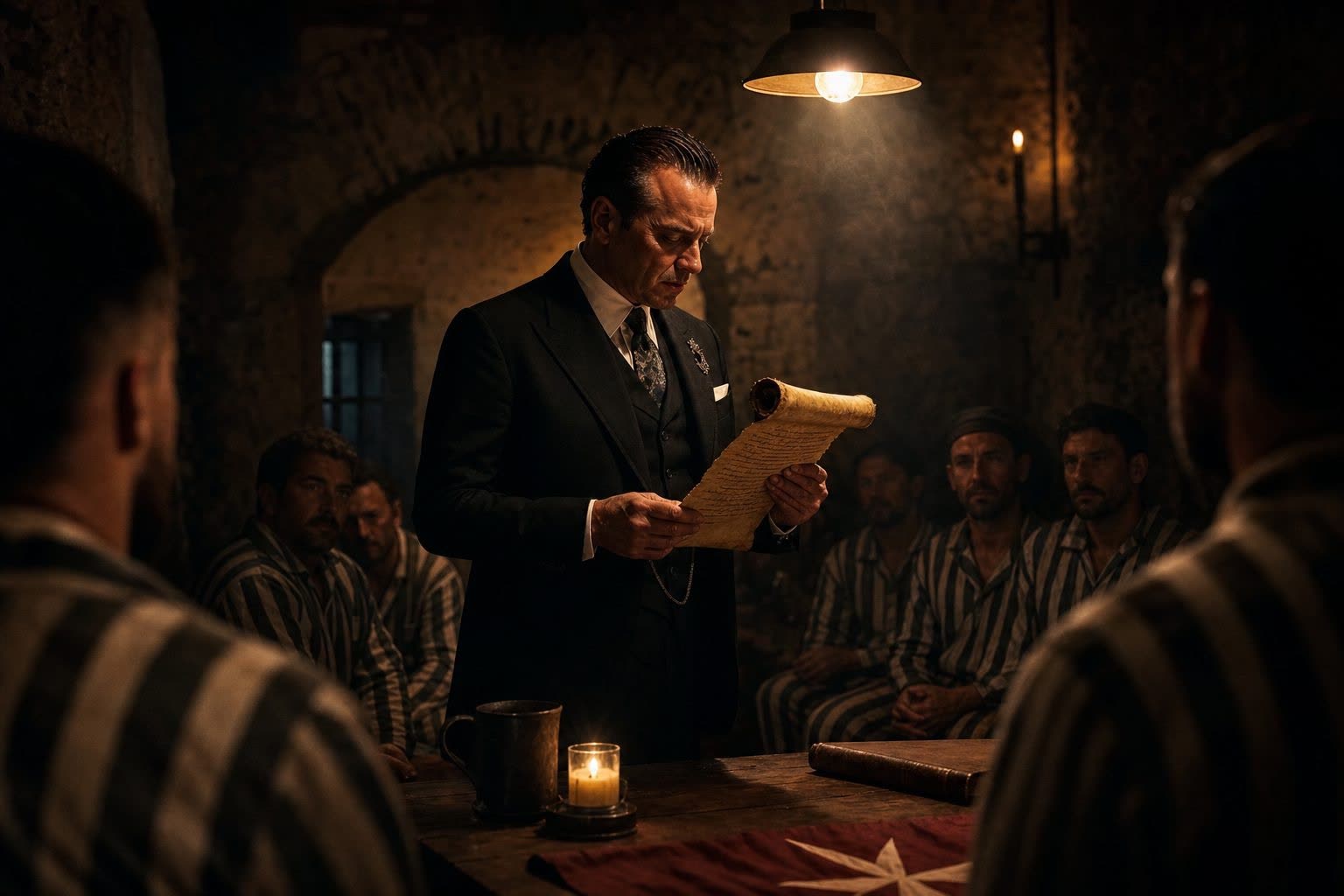 The Briefing — Governor reading the proclamation to prisoners in the cell